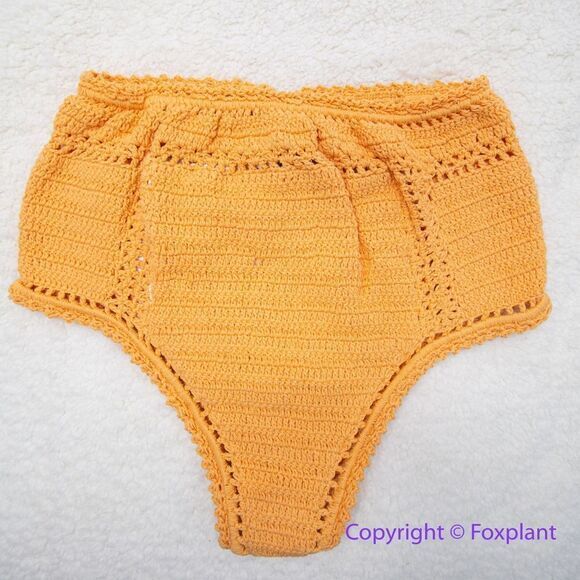 NEW She Made Me Essential High-Waisted Crochet Bikini Bottoms Orange, size L - Picture 4 of 13